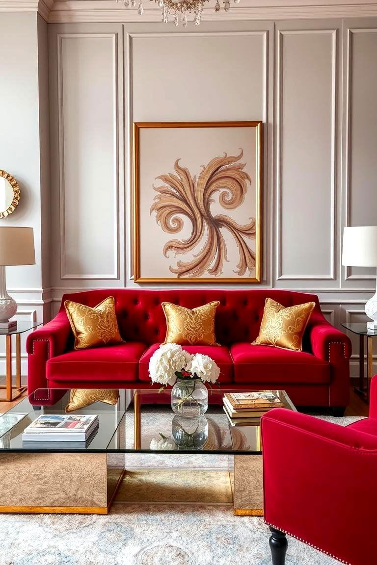 Red with Metallic Accents - 24 Red Living Room Ideas