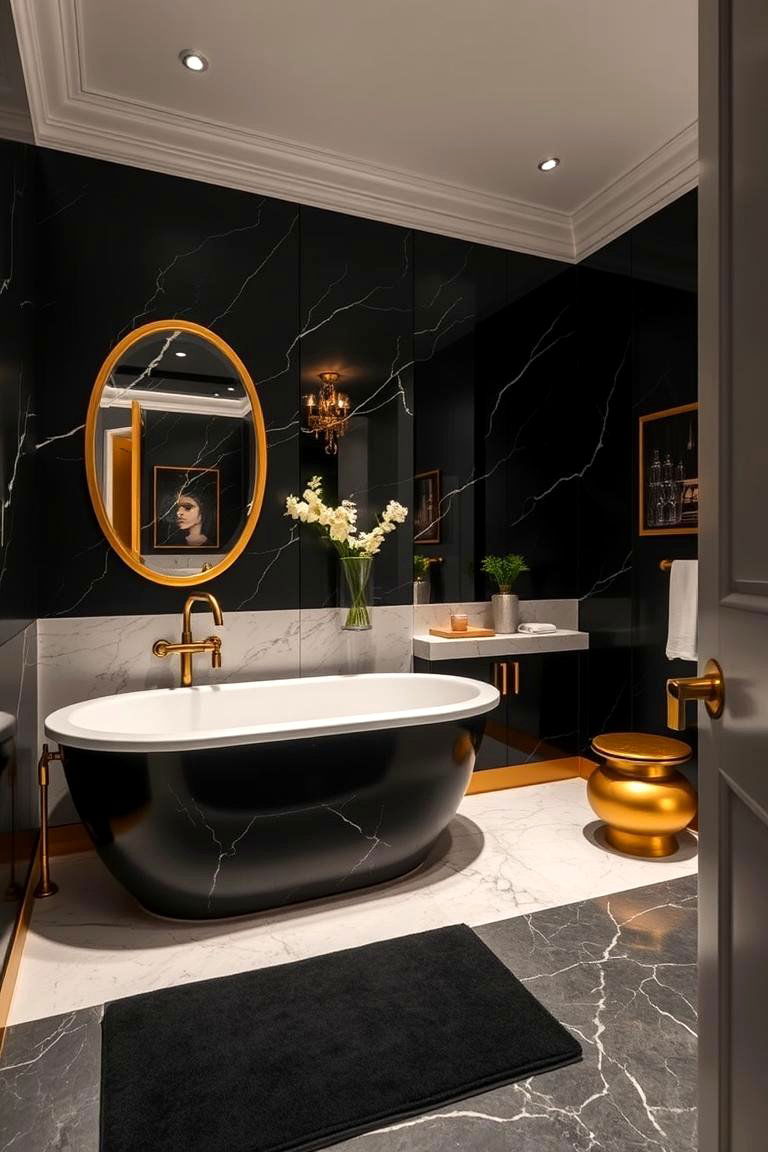 Refined Black and Gold Combinations - 24 Black Bathroom Ideas