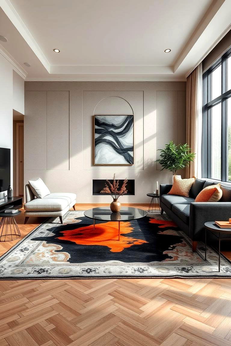 Refined Black and Orange Area Rugs for Warmth - 24 Black and Orange Living Room Ideas