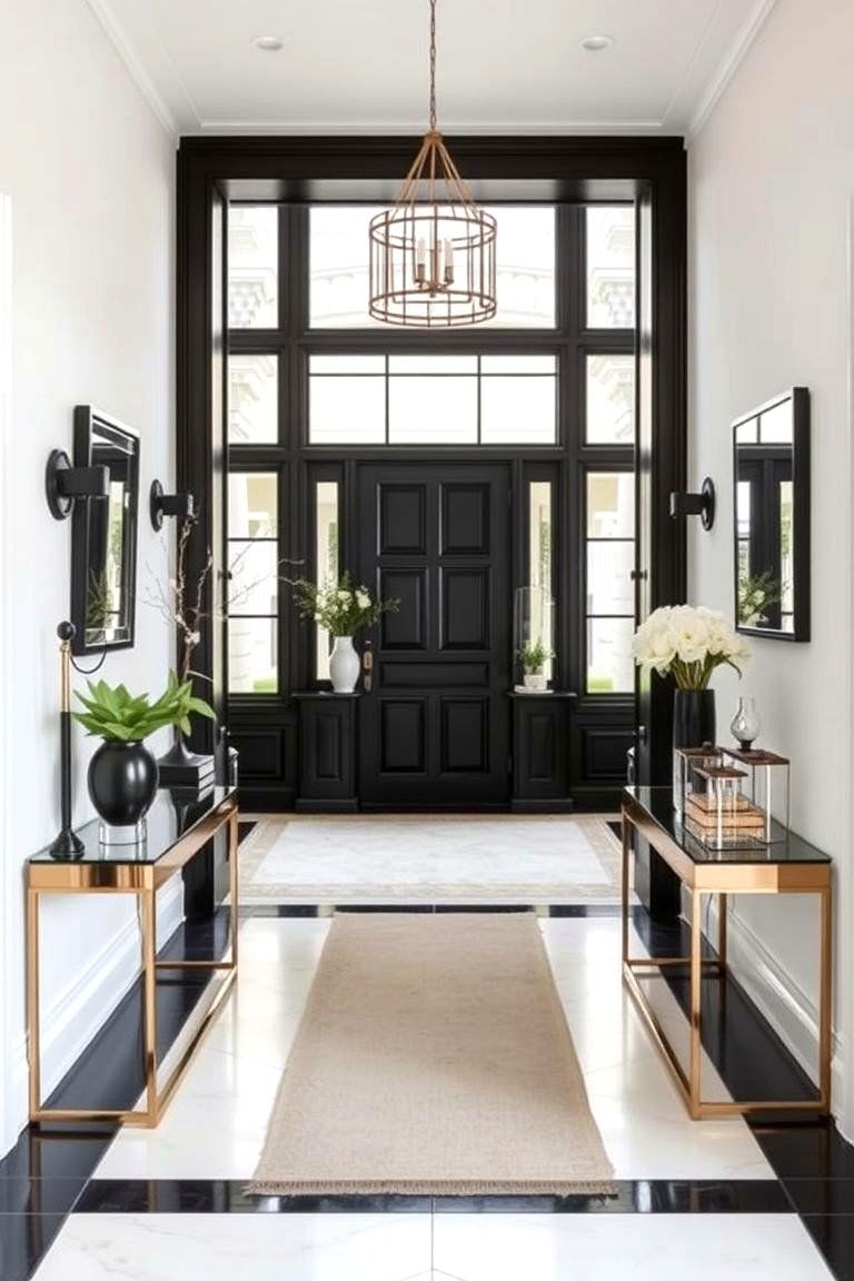 Refined Black and White Balance - 24 Black and White Entryway Design Ideas