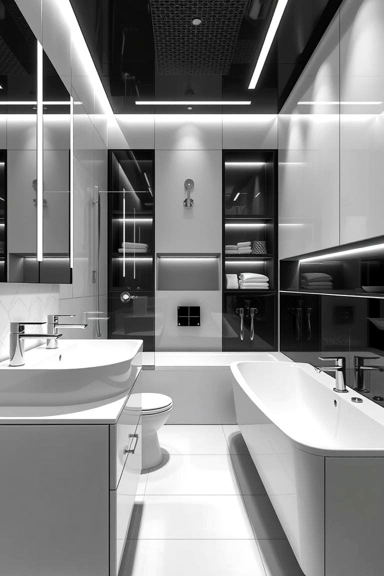 Refined Black and White with Contemporary Fixtures - 24 Black and White Bathroom Ideas