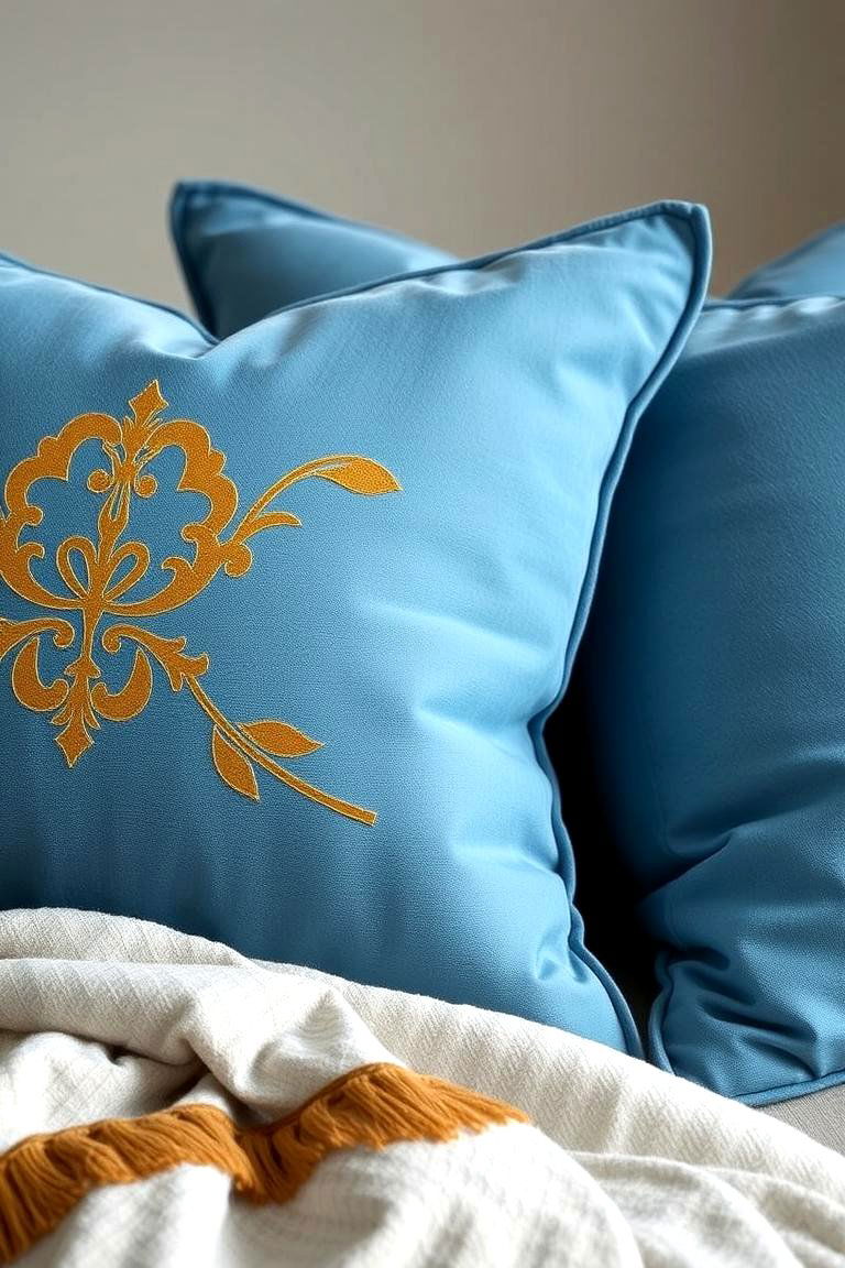 Refined Blue and Gold Decorative Pillows - 24 Blue and Gold Bedroom Ideas