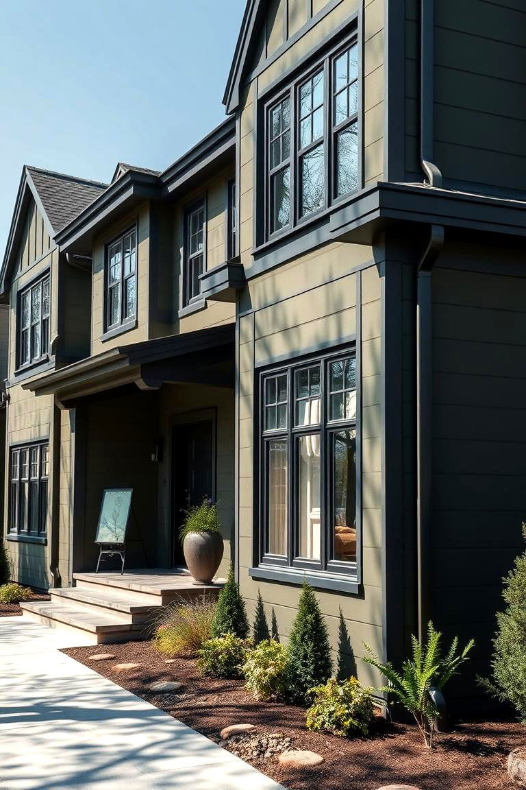 Refined Comfort and Style - 24 Dark Olive Green House With Black Trim