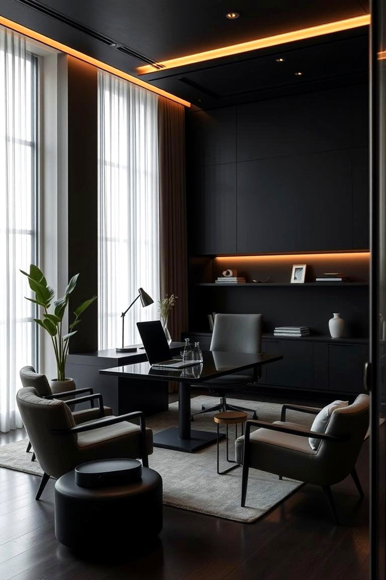 Refined Dark Minimalist Office - 24 dark home office design ideas