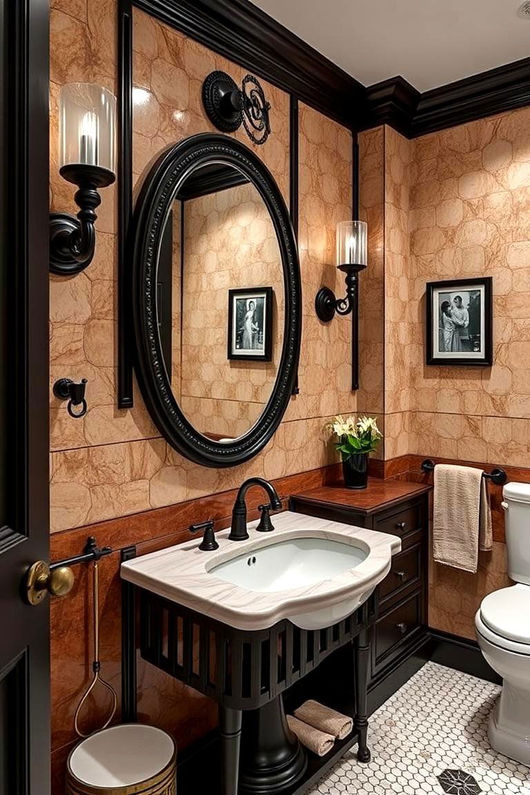 Refined Detailing with Black Metallic and Brown Hues - 24 brown and black bathroom ideas