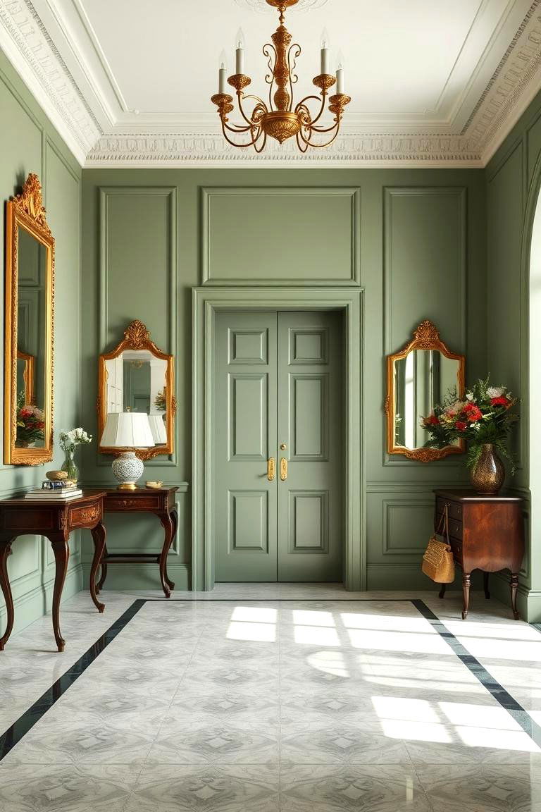 Refined Foyer Details - 24 Sage Green Paint Color Ideas