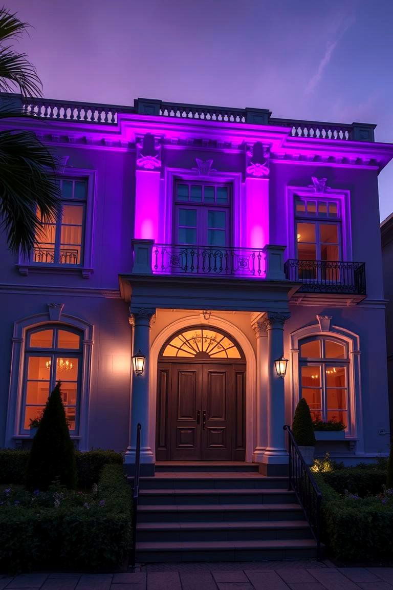 Refined Purple Lighting Effects - 24 Purple House Exterior Ideas