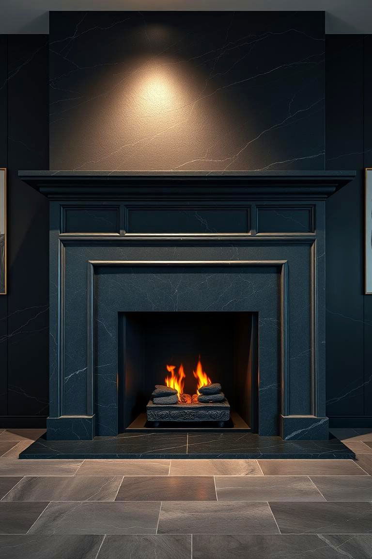 Refined Sophistication - 24 Black Stone Fireplace Ideas