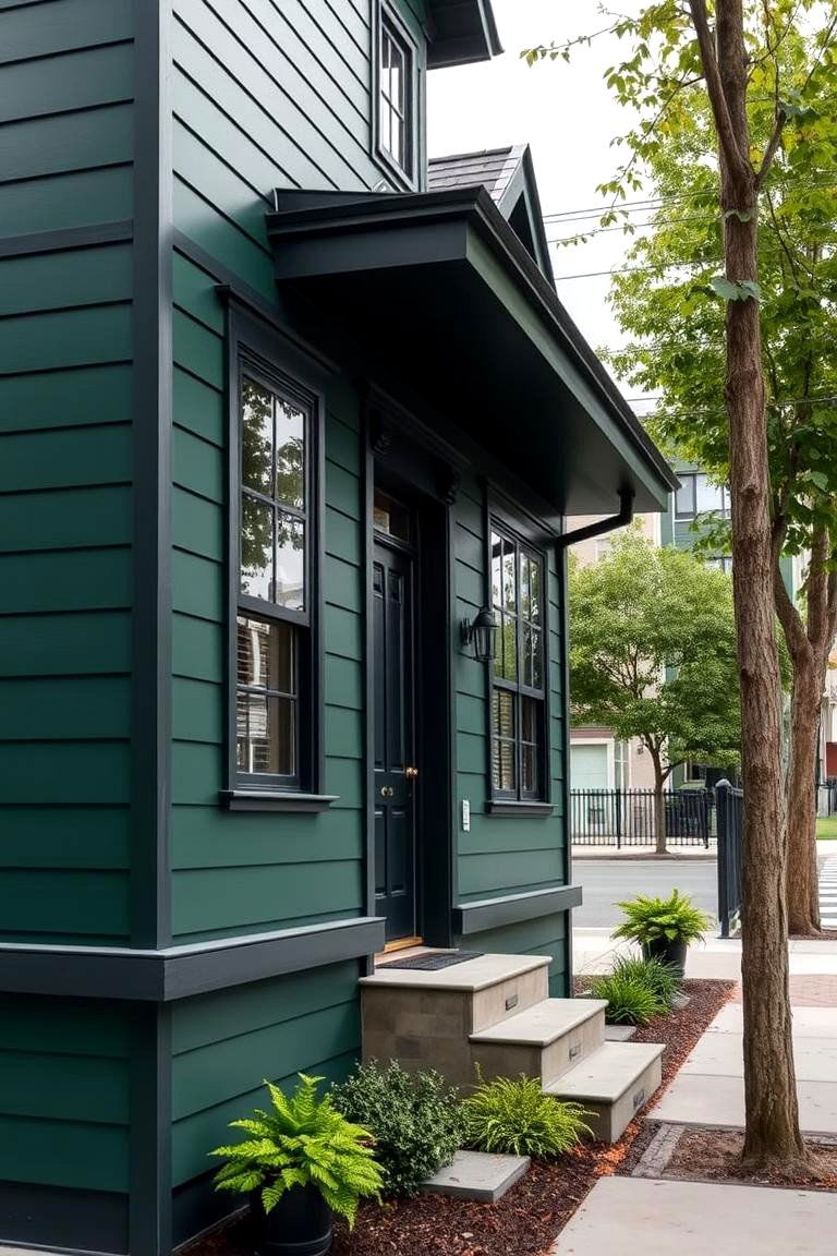 Refined Urban Elegance - 24 Forest Green House With Black Trim