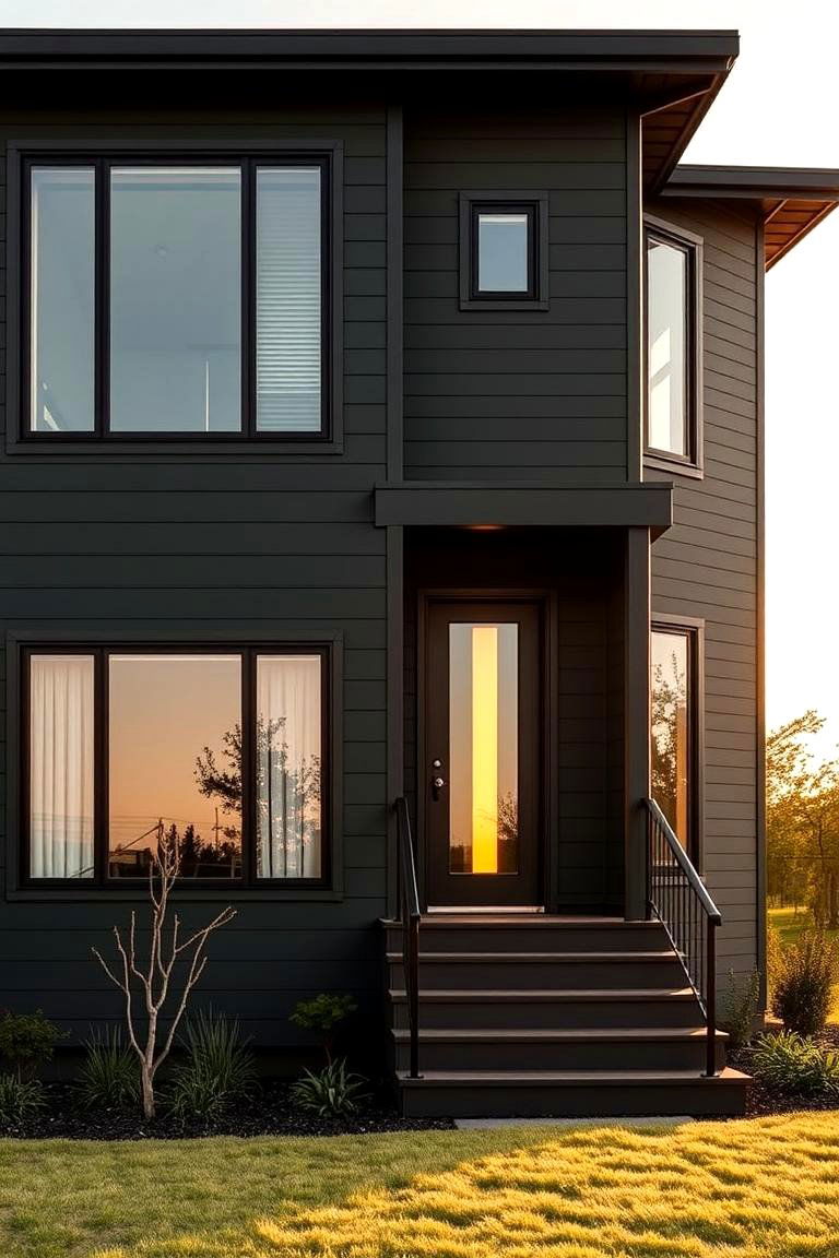 Refined Urban Sophistication - 24 Dark Olive Green House With Black Trim