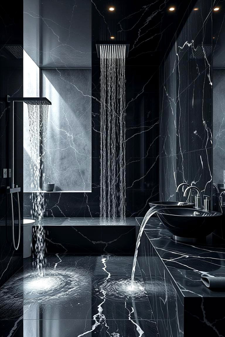 Refined Water Element Designs - 24 Black Marble Bathrooms