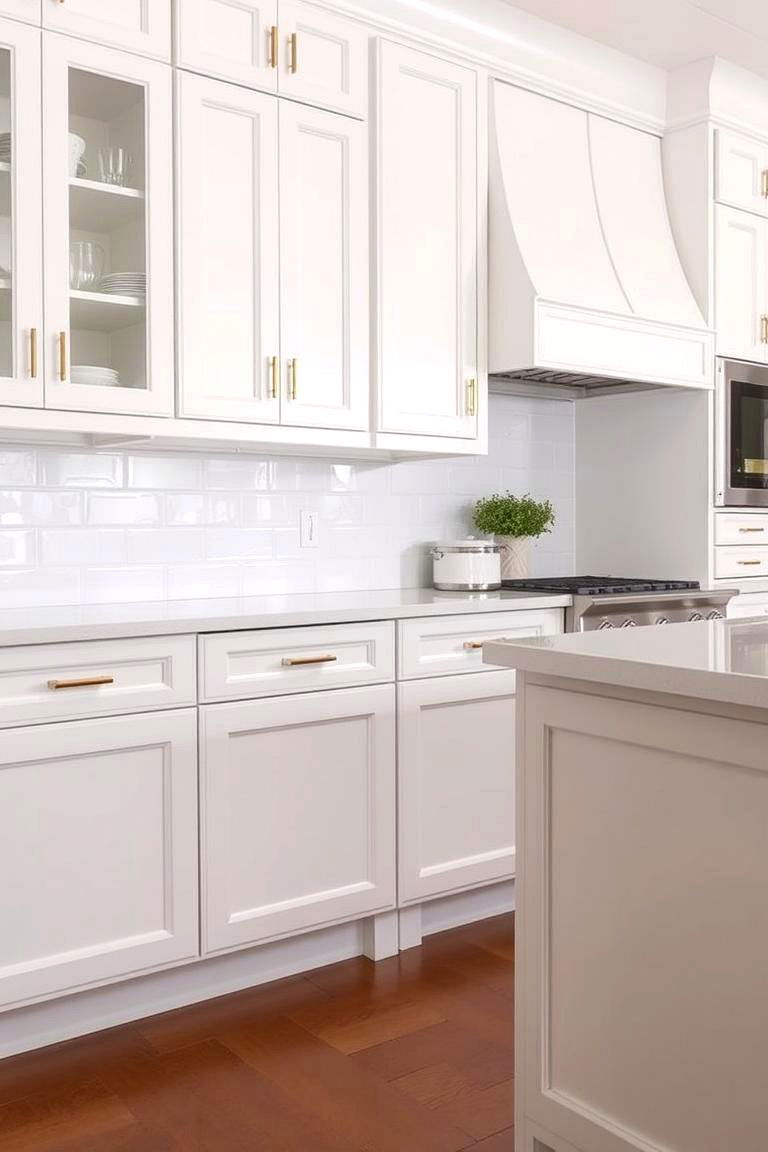 Refined White Cabinets with Gold Handles - 24 White and Gold Kitchen Ideas