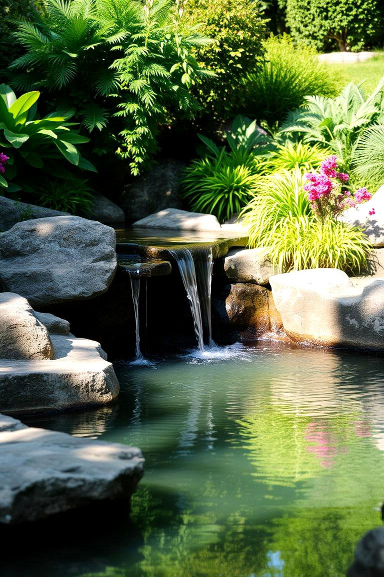 Reflecting Pool with Waterfall Feature - 24 Small Garden Reflecting Pool Ideas