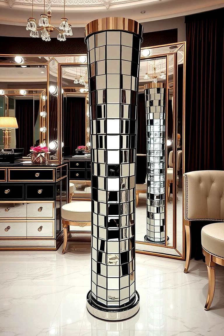 Reflective Glamour with Mirror Tiles - 24 Large Floor Vase Decoration Ideas