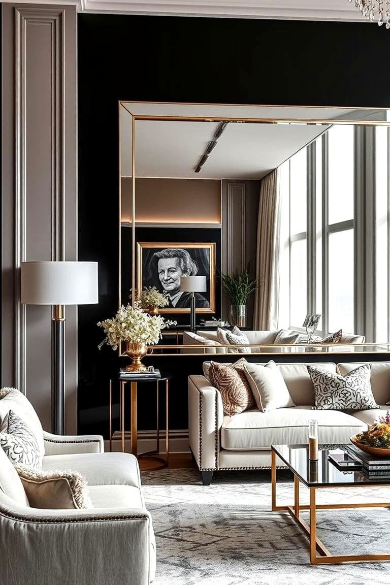Reflective Mirror Magic - 24 Living Room Accent Wall Ideas