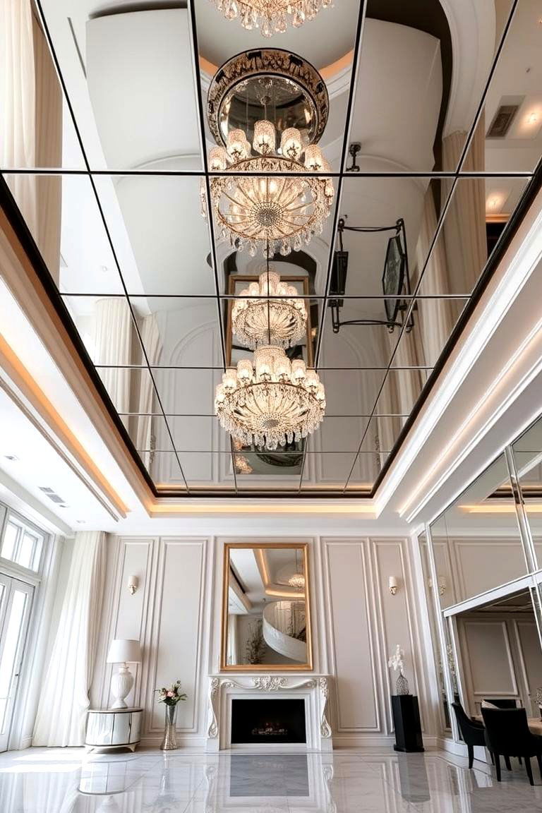 Reflective Mirrored Ceiling - 24 Living Room Ceiling Ideas
