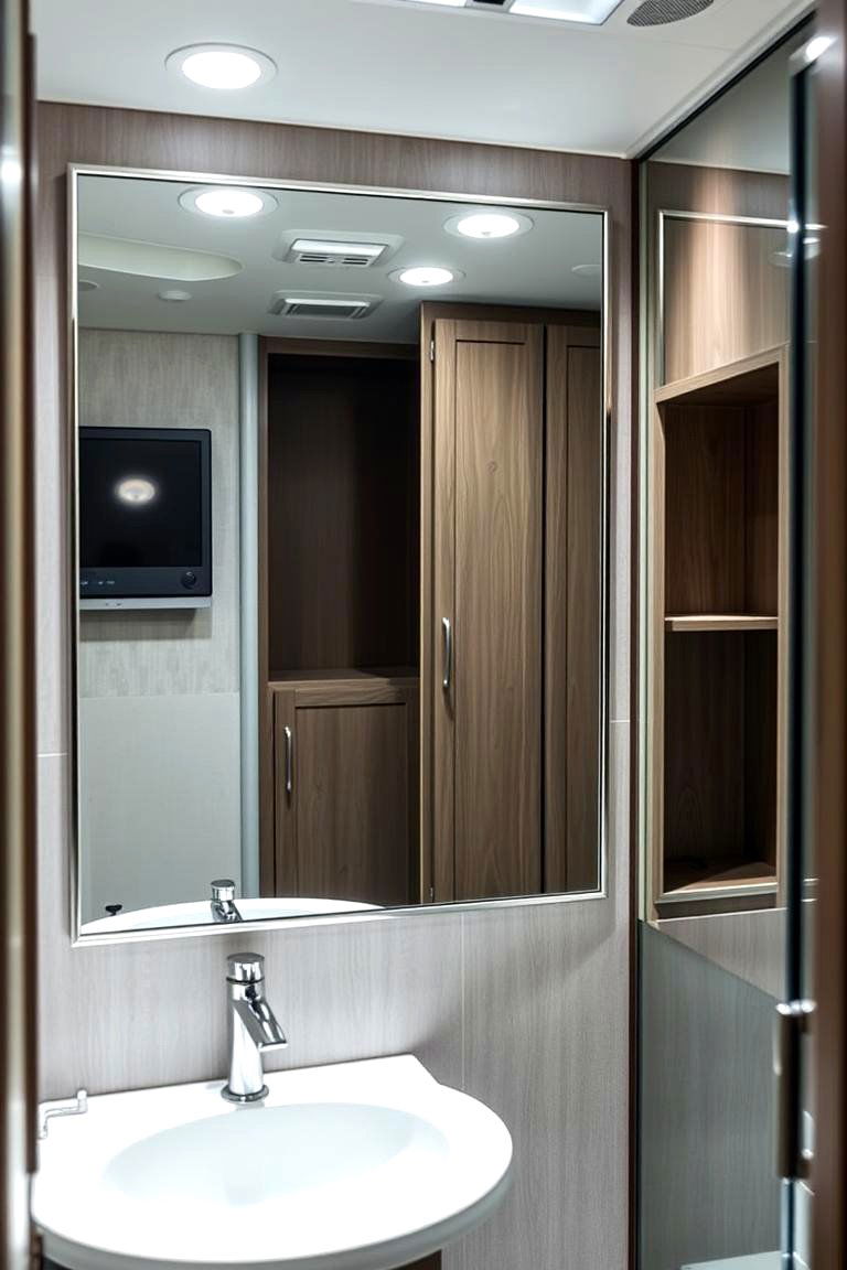 Reflective Mirrors to Expand Space - 24 Small Rv Bathroom Ideas