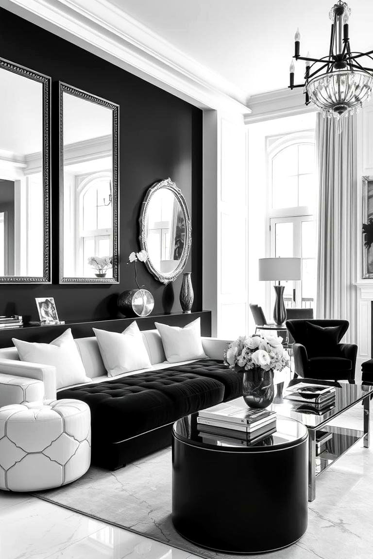 Reflective Statement Mirrors - 24 Black and White Living Room Ideas