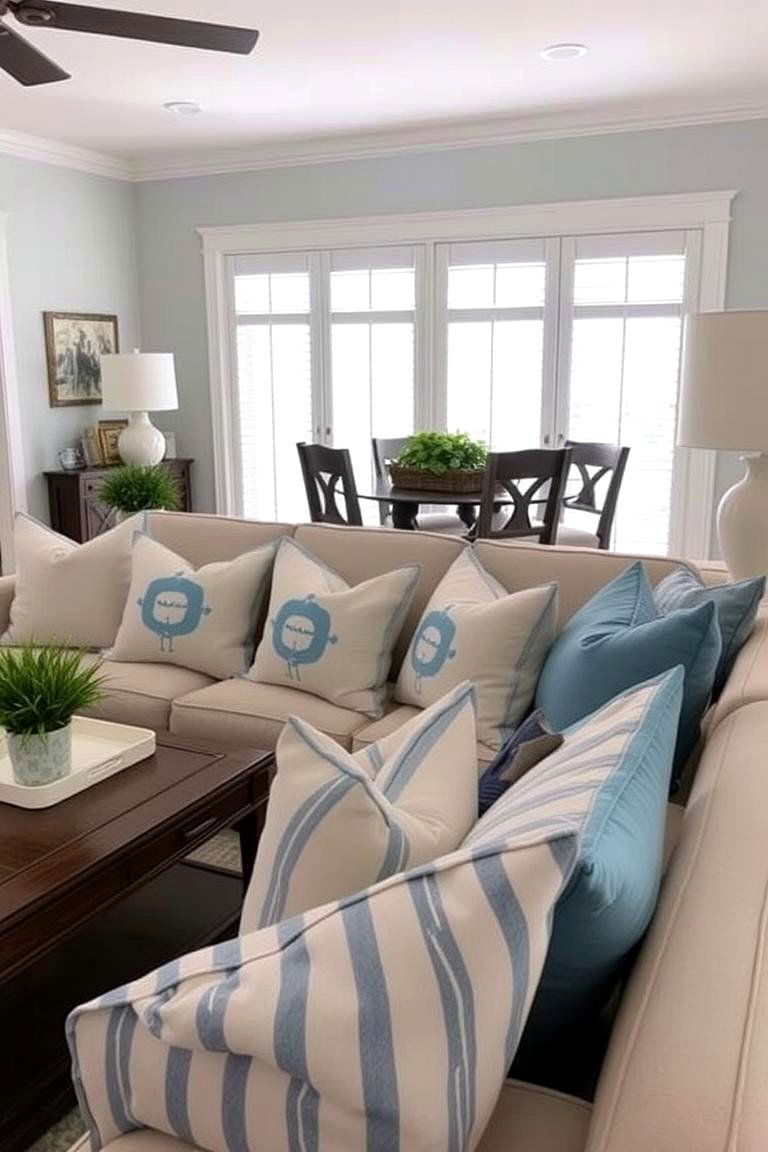 Refreshing Accent Pillows - 24 Beach House Living Room Ideas