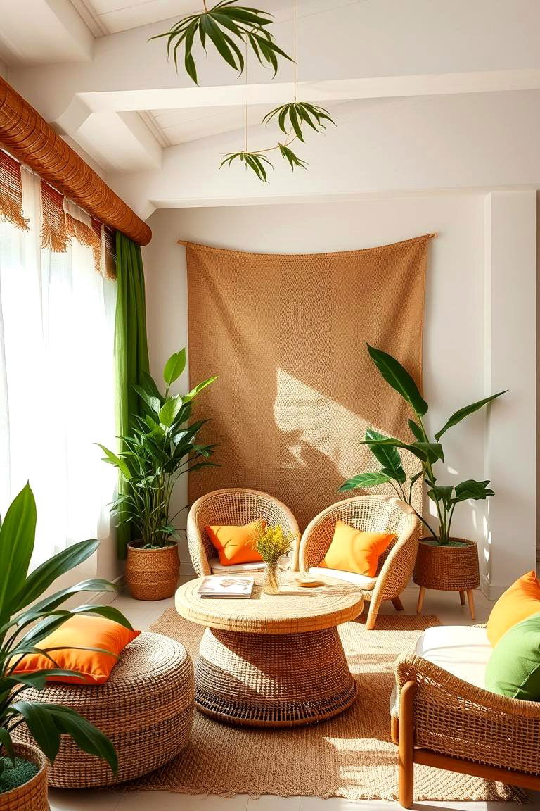 Refreshing Natural Materials - 24 Green and Orange Living Room Ideas