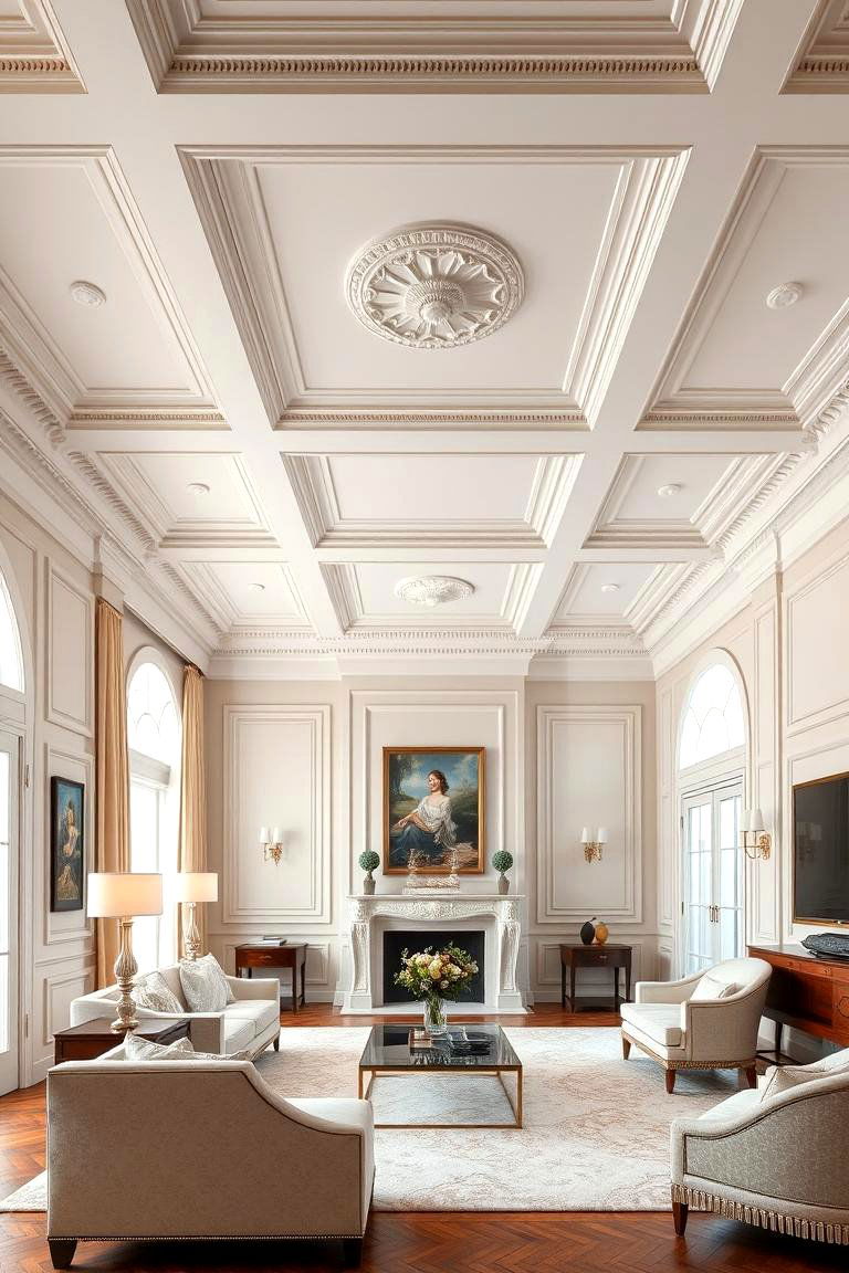 Regal Crown Molding Details - 24 Castle Living Room Ideas