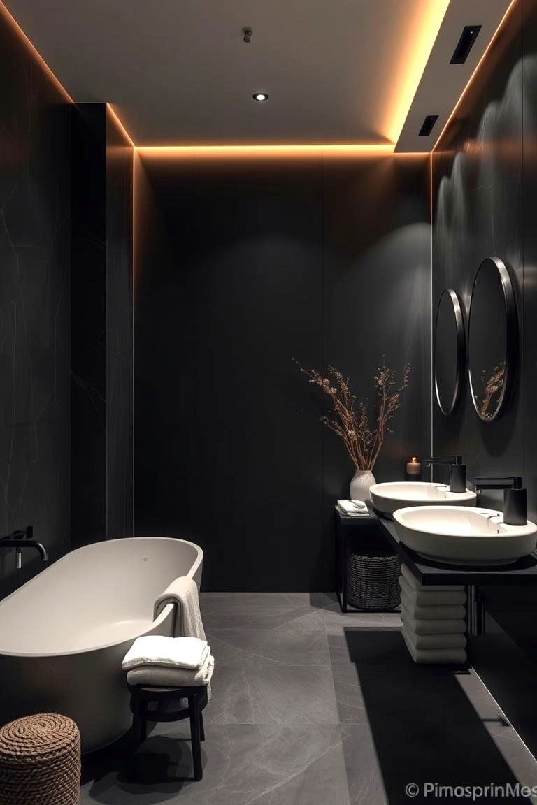 Relaxing Black Spa Retreat Ambiance - 24 Black Bathroom Ideas