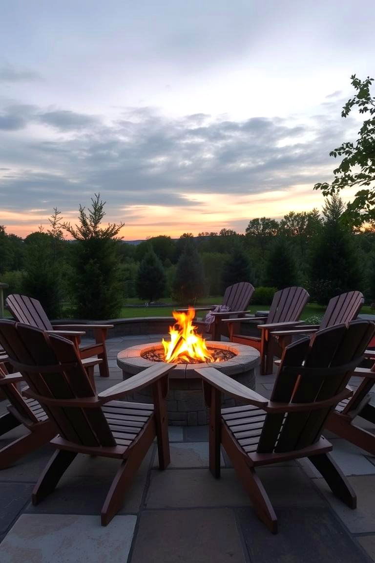 Relaxing Fire Pit Surrounded by Adirondack Chairs - 24 Rustic Fire Pit Ideas