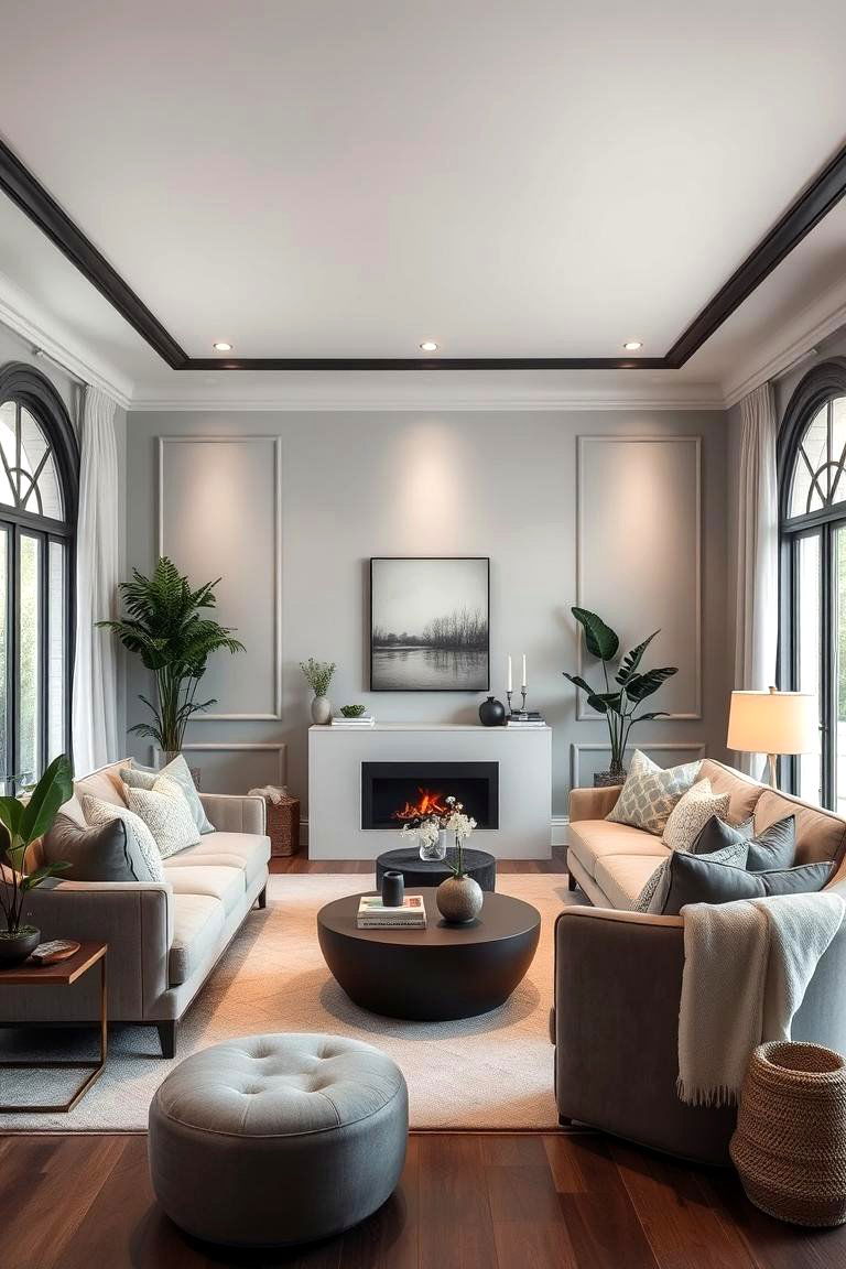 Relaxing Retreat and Sanctuary - 24 Living Room With Grey Walls and Black Trim