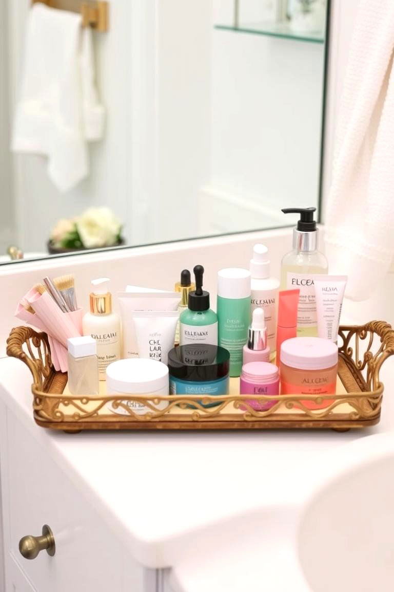 Repurpose an Old Tray for Organizing - 24 Bathroom Counter Organization Ideas