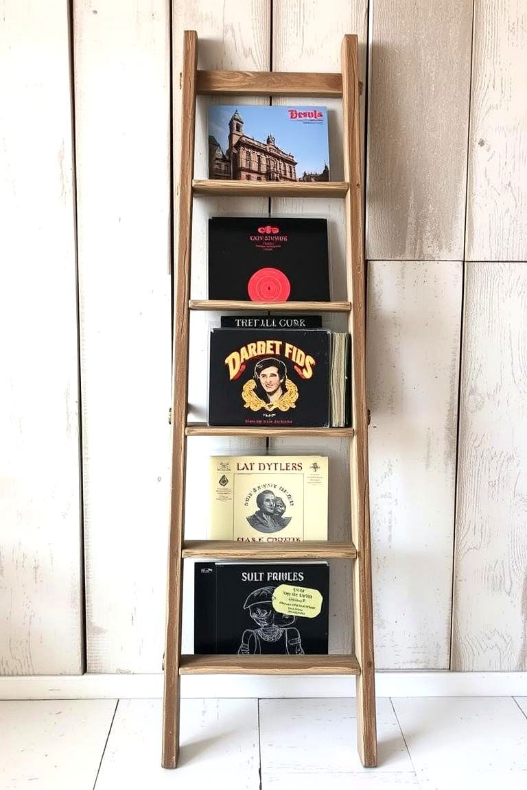 Repurposed Antique Ladder - 24 Vinyl Record Storage Ideas