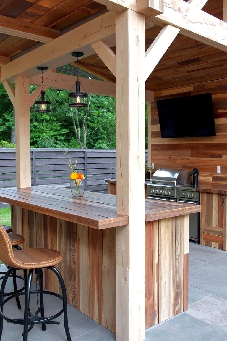 Repurposed Barn Wood Bar - 24 Rustic Outdoor Kitchen Ideas