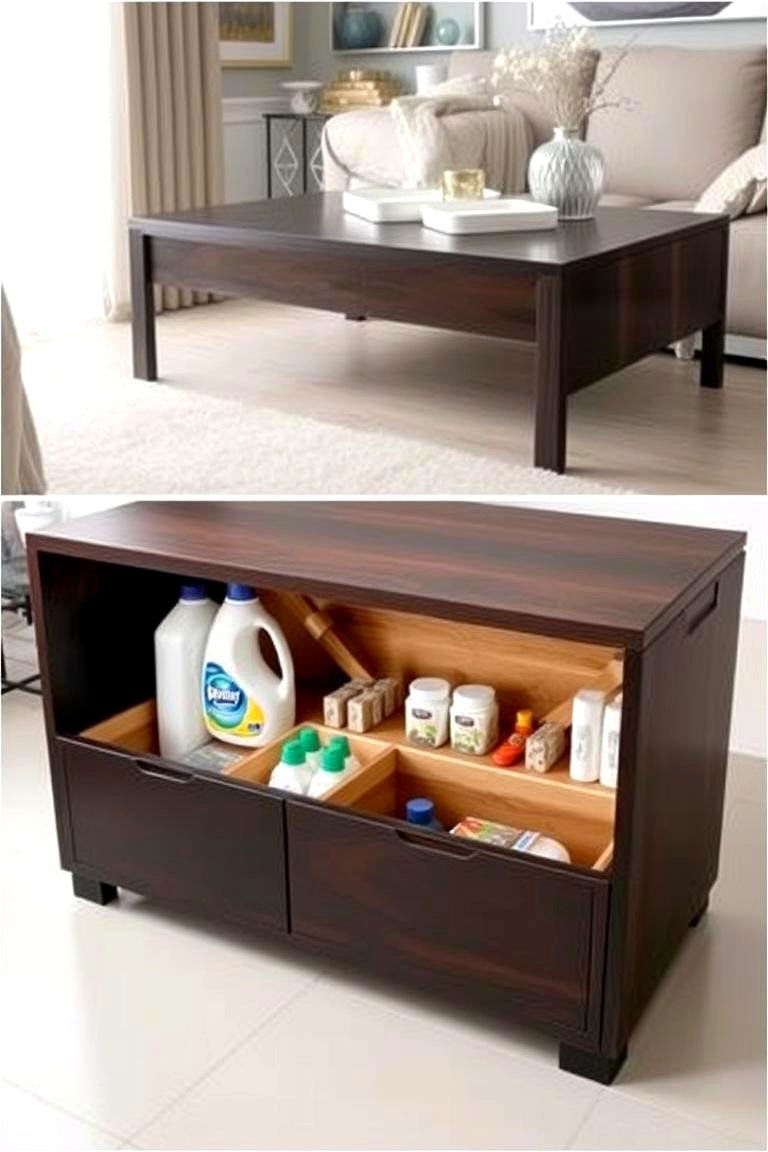 Repurposed Coffee Table Storage for Dual Functionality - 24 Laundry Detergent Storage Ideas