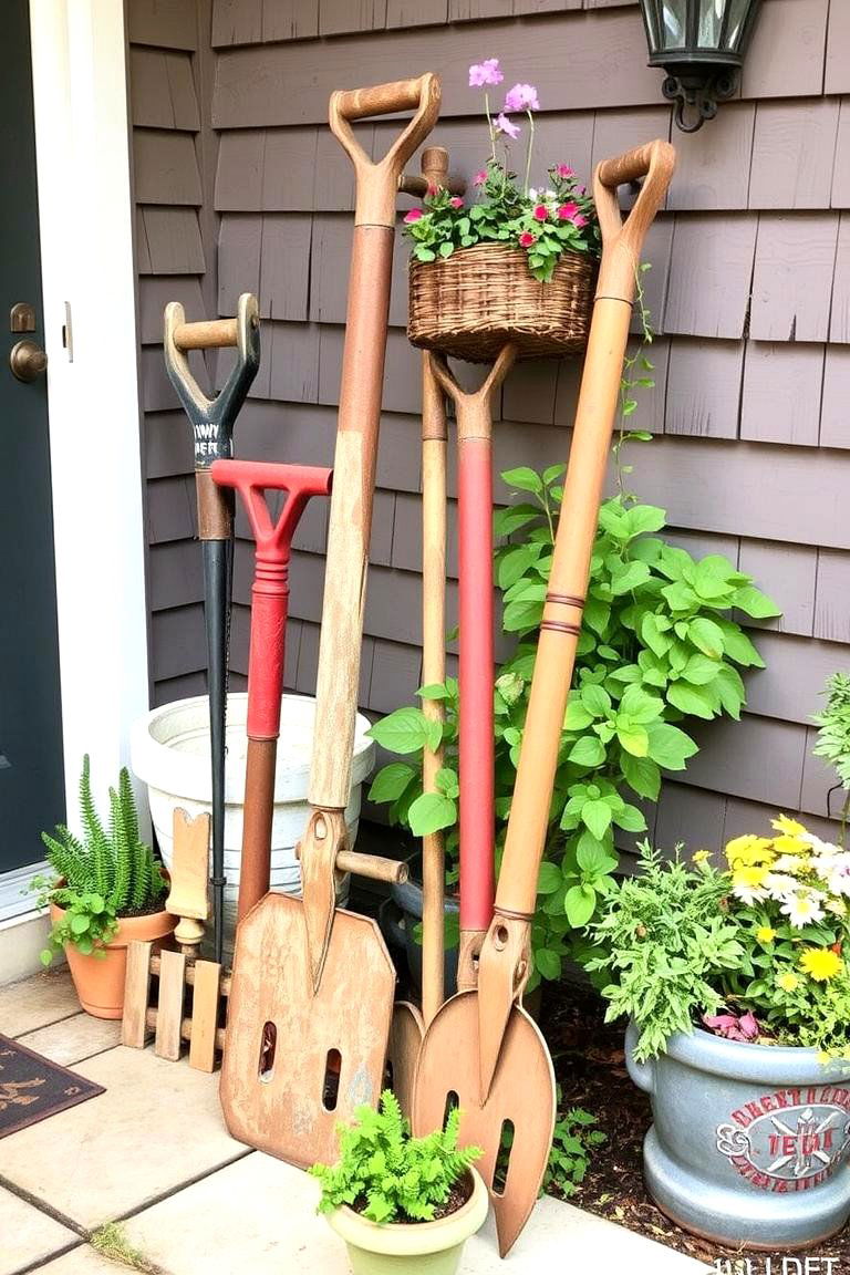 Repurposed Farm Tools - 24 Farmhouse Patio Ideas