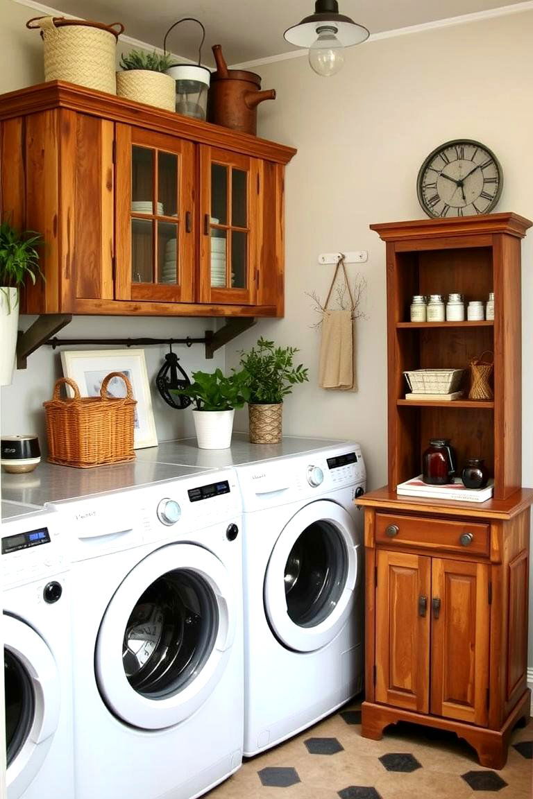 Repurposed Furniture Charm - 24 Boho Laundry Room Ideas