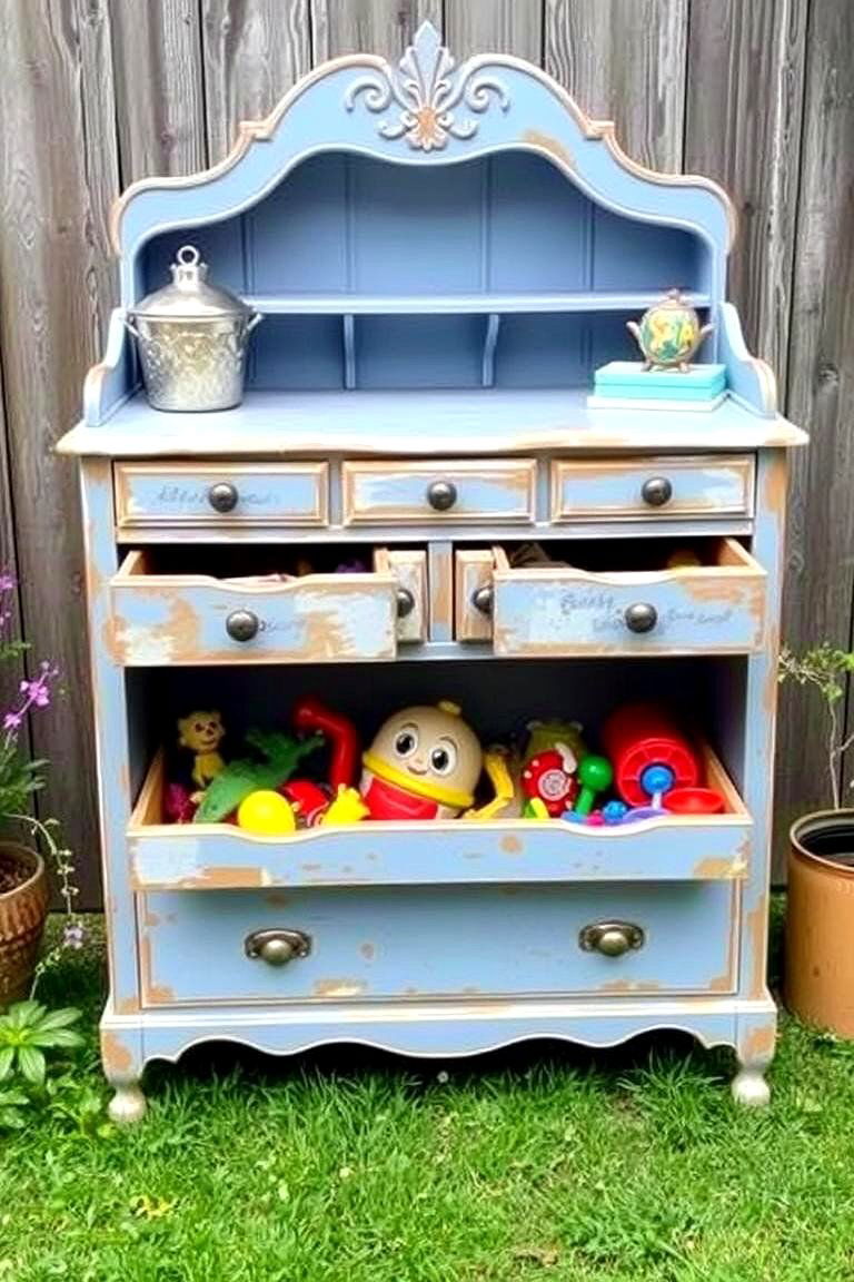 Repurposed Furniture for Unique Storage - 24 Outdoor Toy Storage Ideas