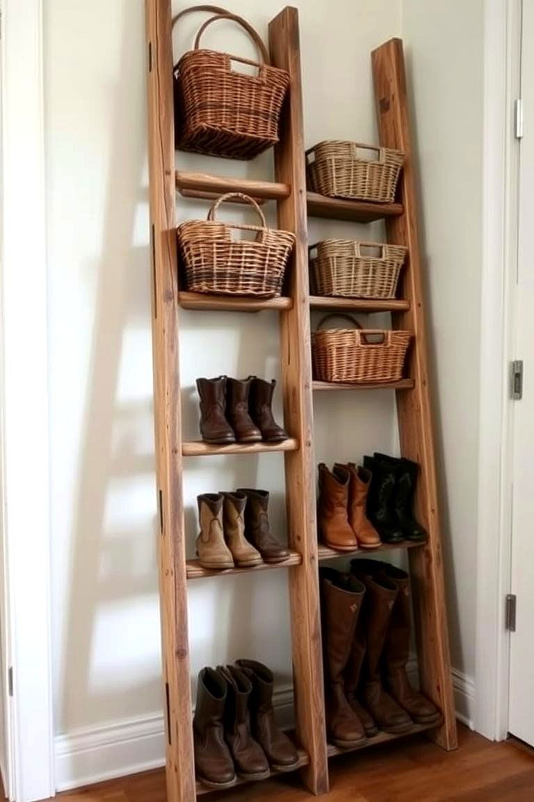 Repurposed Ladder Boot Storage - 24 Boot Storage Ideas