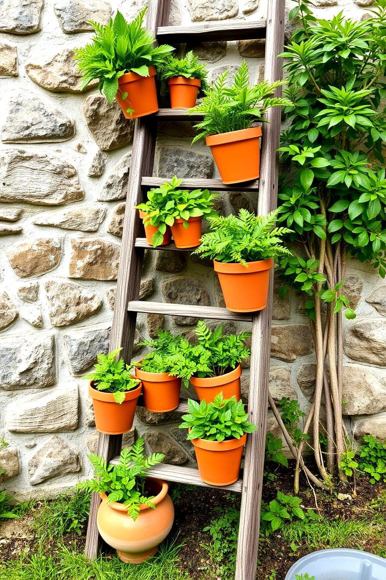 Repurposed Ladder Stand - 24 Outdoor Plant Stand Ideas