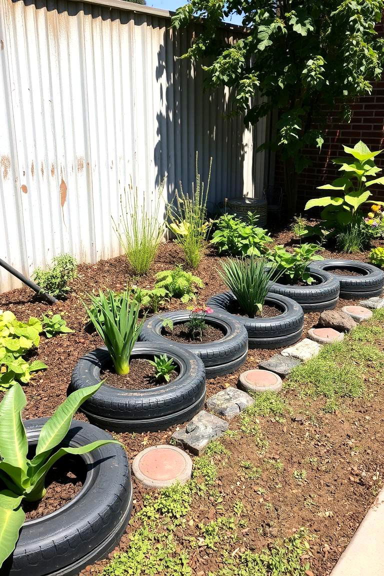 Repurposed Old Tire Edge - 24 Recycled Garden Edging Ideas