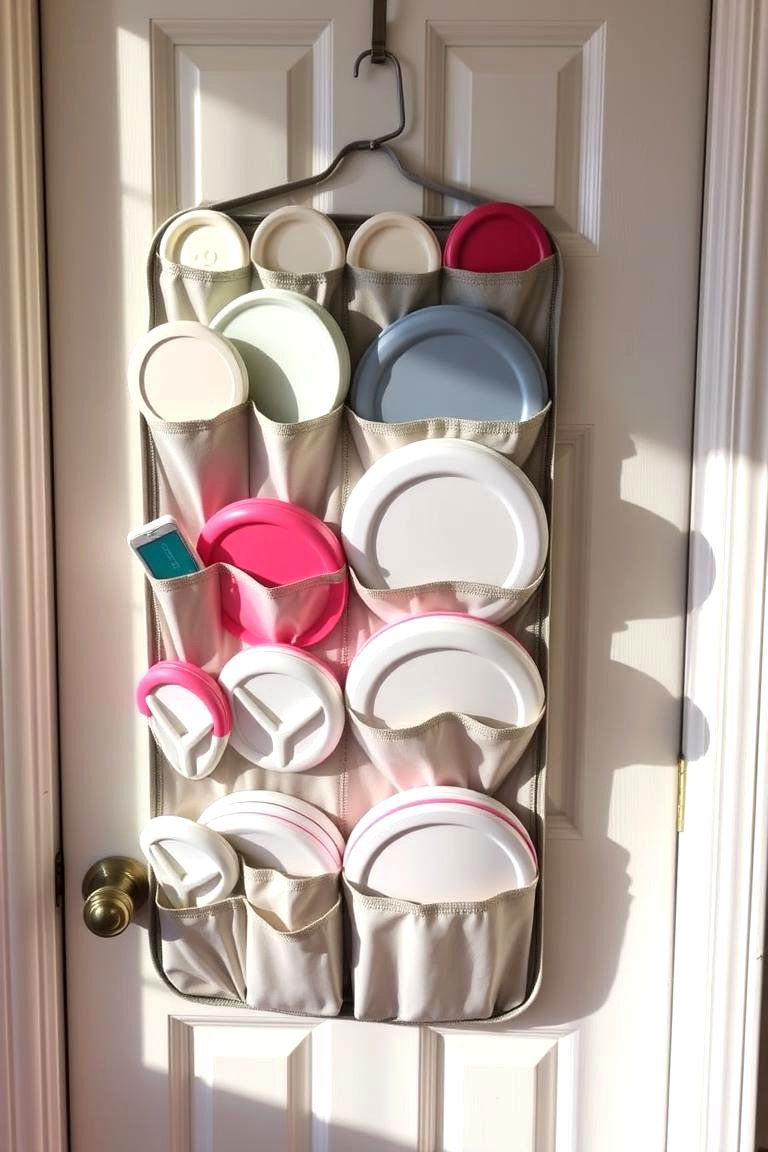 Repurposed Shoe Organizer for Tupperware Lids - 24 Tupperware Organization Ideas