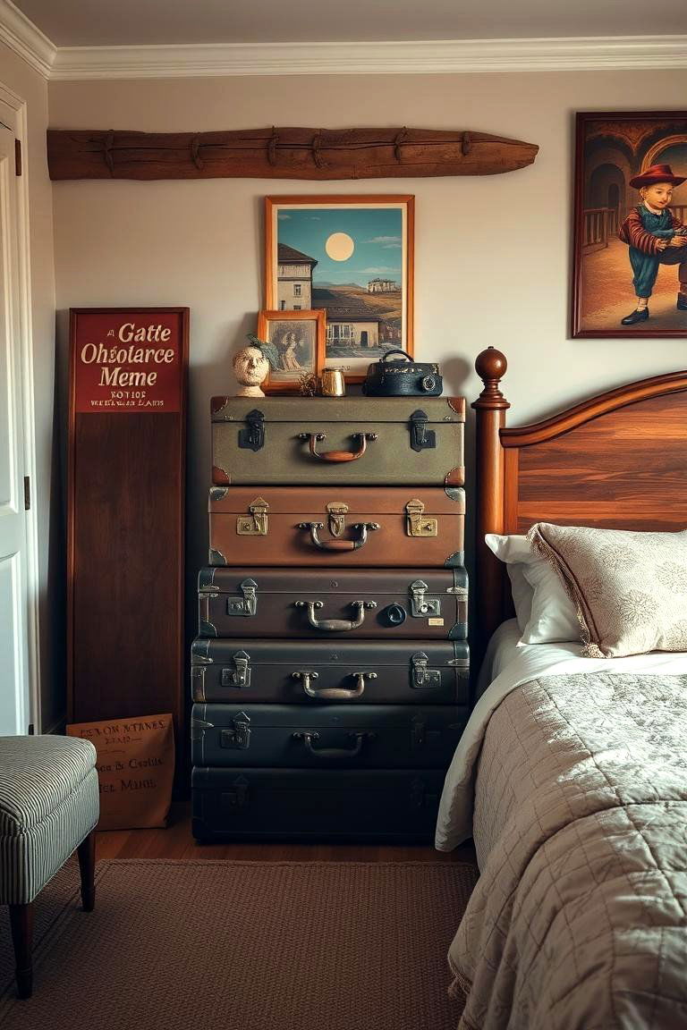 Repurposed Vintage Suitcase Stack - 24 Nightstand Ideas
