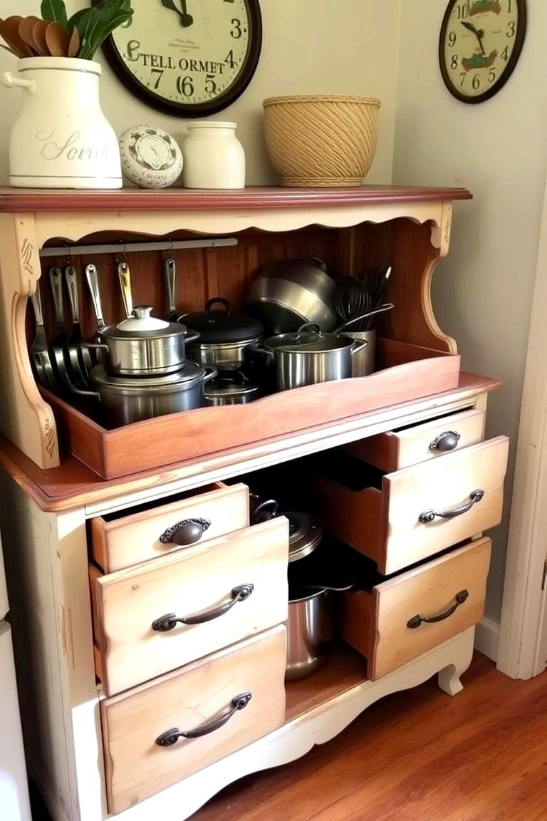 Repurposing Furniture - 24 Pots and Pans Storage Ideas