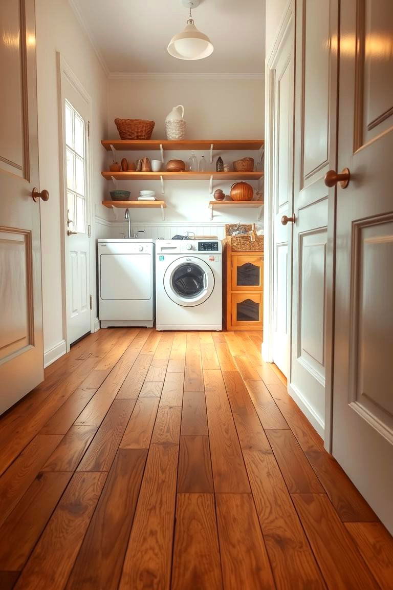Restored Wooden Floor - 24 Vintage Laundry Room Decor Ideas