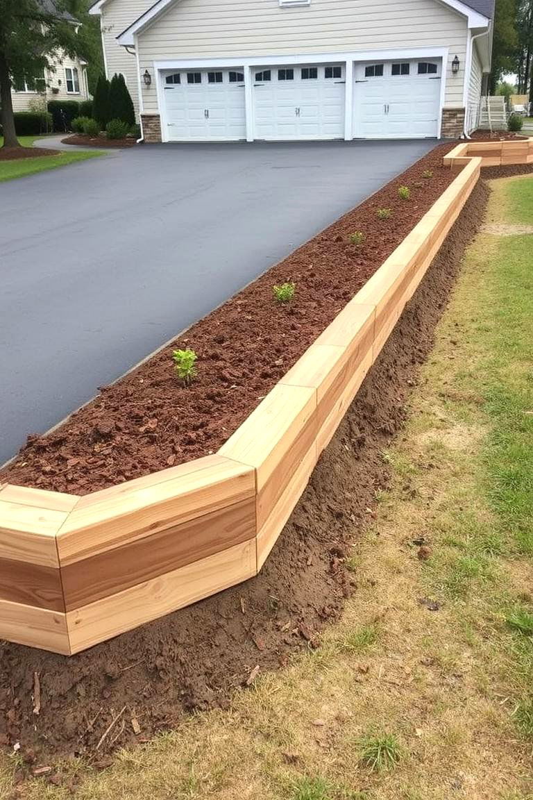 Retaining Wall Along a Driveway - 24 Wood Retaining Wall Ideas