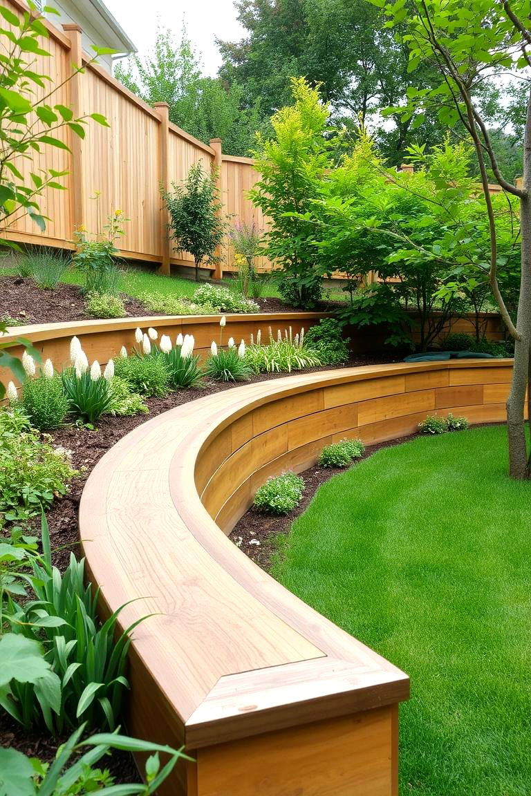 Retaining Wall with Bench Seating - 24 Wood Retaining Wall Ideas