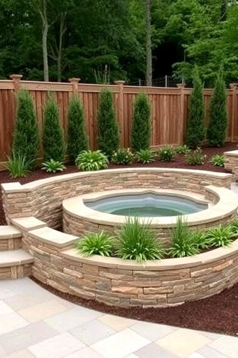 Retaining Wall with Built In Privacy Features - 24 Backyard Hot Tub Privacy Ideas