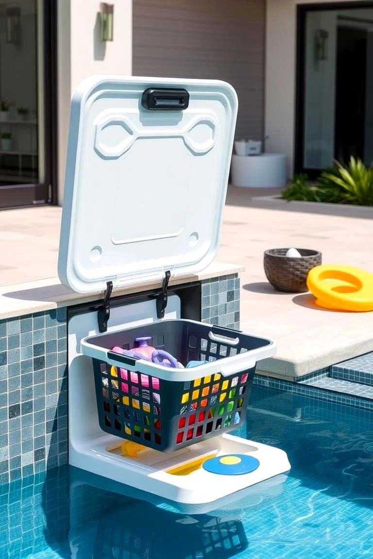 Retractable Poolside Baskets - 24 Pool Storage Ideas