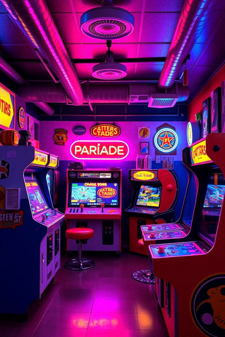 Retro Arcade Room - 24 Black Man Cave Ideas