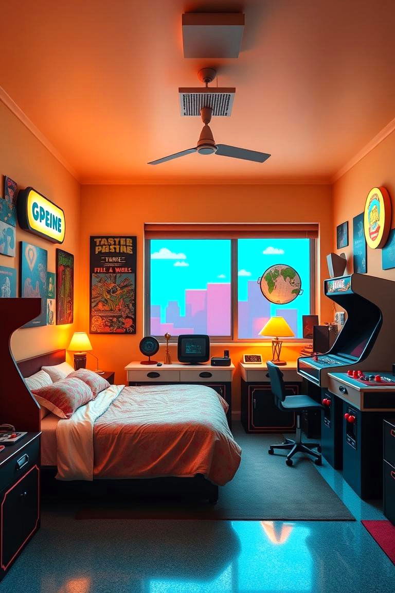 Retro Arcade Style Bedroom - 24 Boys Gaming Bedroom Ideas