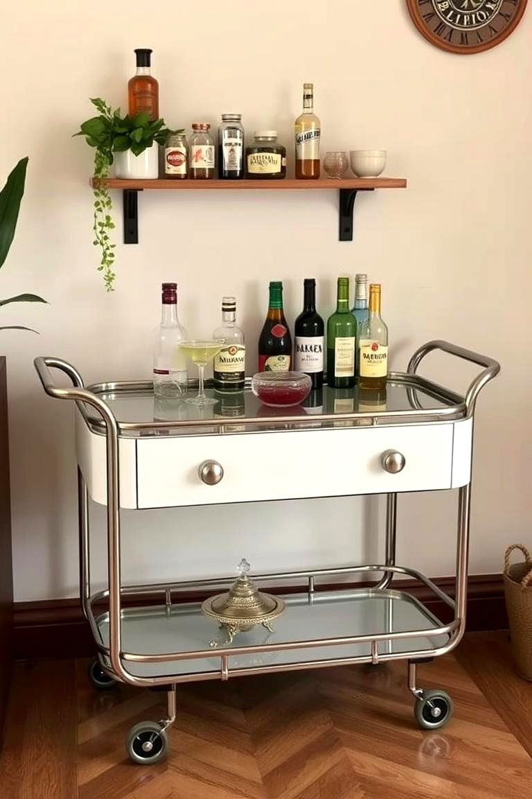 Retro Bar Cart Delight - 24 Vintage Dining Room Ideas
