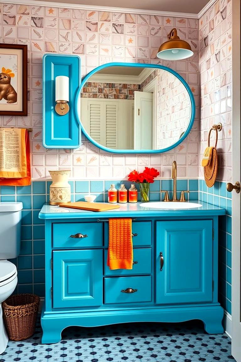 Retro Blue Vanity - 24 Blue Bathroom Vanity Ideas